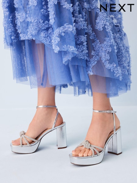 Silver Forever Comfort® Platform Bling Twist Sandals (T11269) | €25