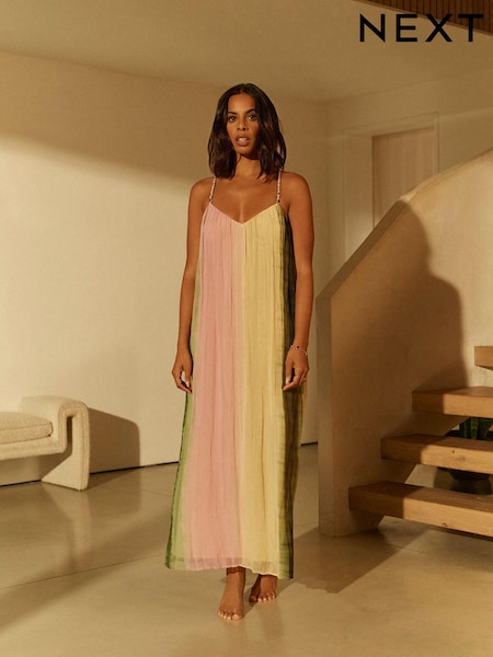 Pink/ Green Ombré Tie dye Rochelle Plaited Midi Summer Dress (T11290) | €40