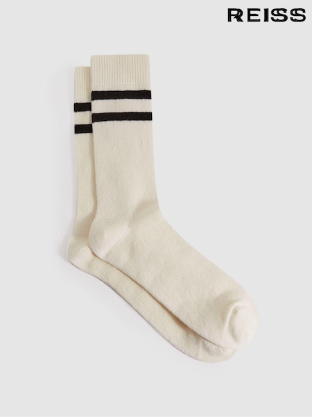 Reiss Ecru Alcott Wool Blend Striped Crew Socks (T11402) | $27