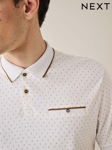 White/Gold Short Sleeve Print Polo Shirt (T11576) | AED35