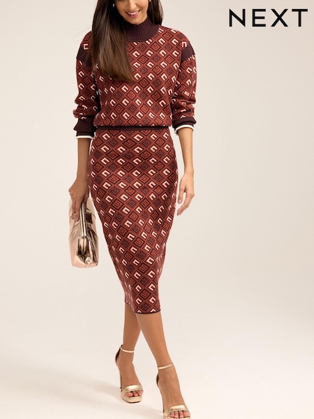 Braun - Geometric Printed Co-ord Midi Skirt (T12314) | 9 €