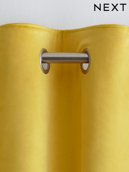 Yellow Ochre Matte Velvet Lined Eyelet Curtains (T12441) | €26 - €84