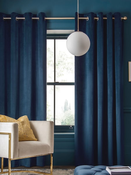 Navy Blue Matte Velvet Blackout/Thermal Eyelet Curtains (T12443) | €33 - €88