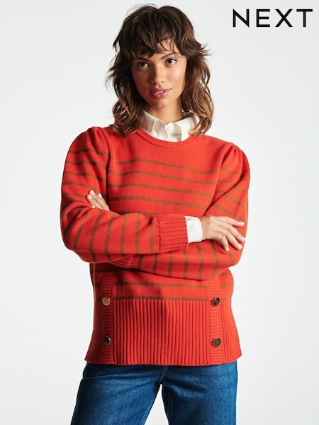 Red and Brown Gold Button Stripe Shirt Layer Jumper (T12477) | €12