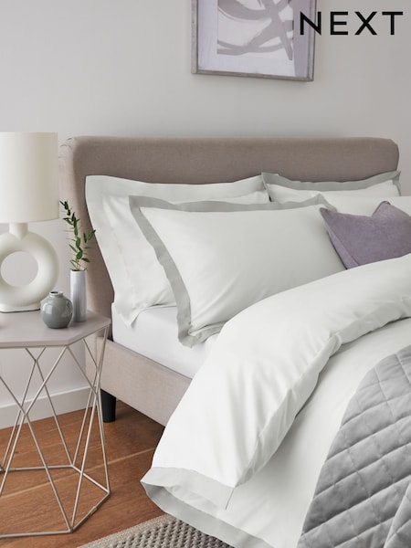 White/Silver Cotton Rich Oxford Duvet Cover and Pillowcase Set (T12567) | €28 - €61