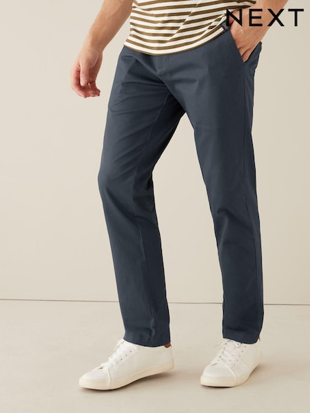 Navy KÉK - Straight Fit - Printed Belted Soft Touch Chino Trousers (T12664) | 15 610 Ft