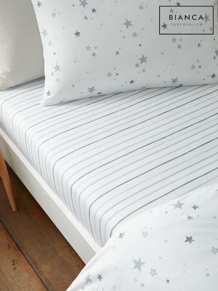 Bianca Grey Kids Stars 100% Cotton Fitted Sheet (T12826) | €14.50 - €23