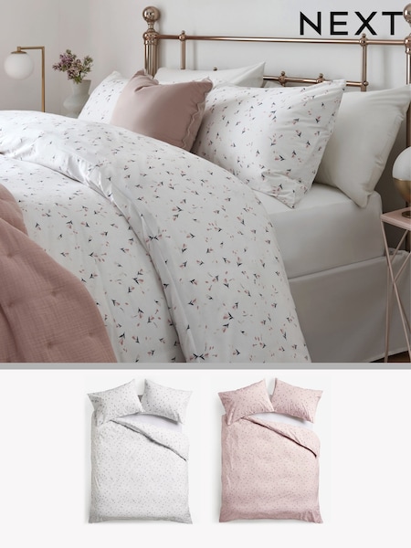2 Pack Pink/White Ditsy Floral Reversible Duvet Cover and Pillowcase Set (T13334) | €21 - €45