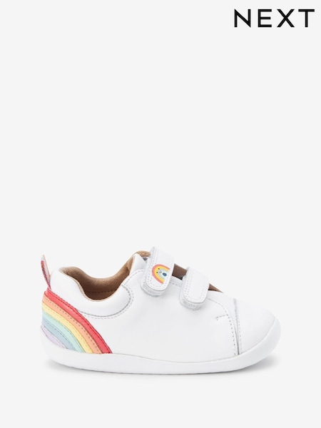 White Leather Standard Fit (F) First Walker Rainbow Trainers (T13932) | €15