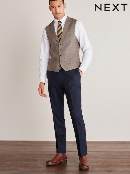 Taupe Brown Nova Fides Herringbone Waistcoat (T14046) | €44