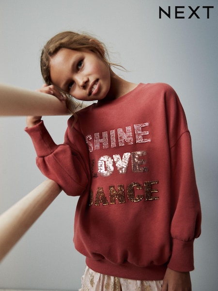 Sequins marron rouille ornés - Haut sweat ras du cou à sequins (3-16 ans) (T14938) | € 9 - € 11