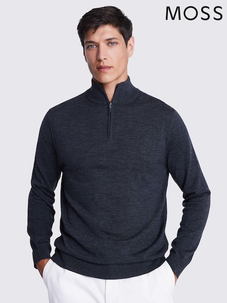 MOSS Dark Grey Merino Blend Quarter Zip Jumper (T15946) | €95