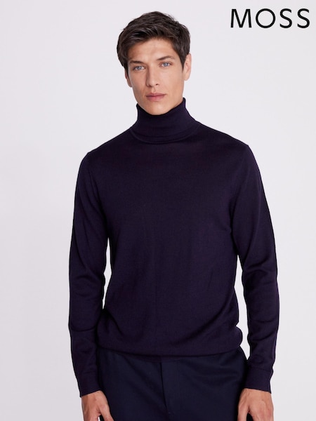 MOSS Navy Blue Merino Blend Roll Neck Jumper (T15950) | R$ 590