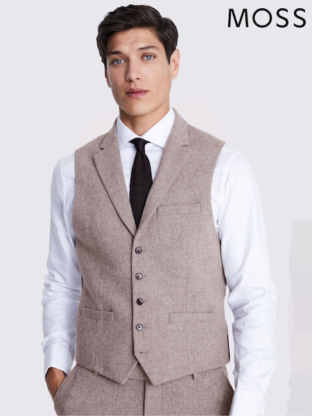 MOSS Stone Grey Slim Fit Donegal Suit Waistcoat (T16020) | SGD 166 - SGD 174