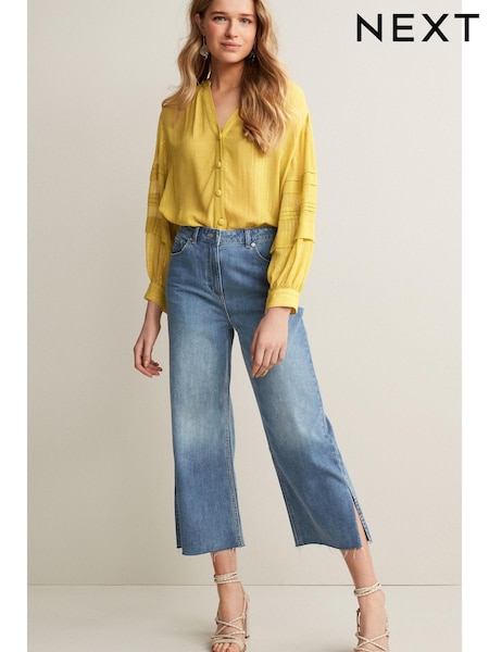 Mid Blue Soft Split Hem Cropped Wide Leg Jeans (T16326) | €13