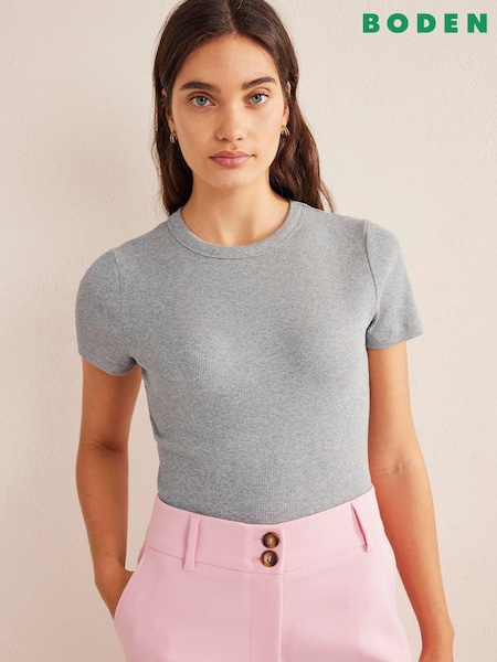 Boden Grey Cotton Ribbed T-Shirt (T16651) | €21