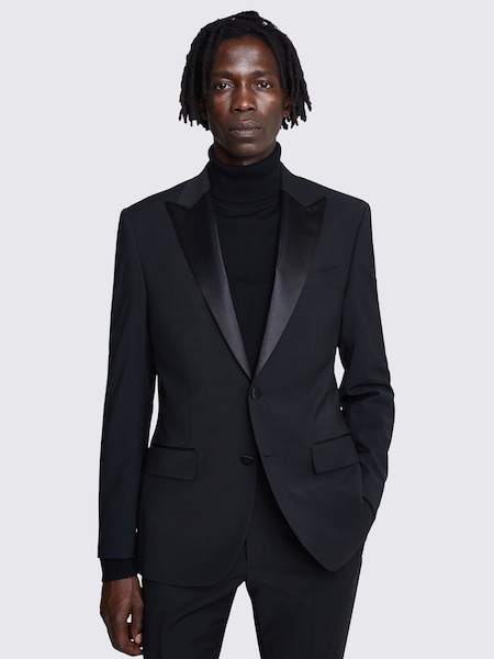 MOSS Black Tailored Fit Performance Peak Tuxedo Suit Jacket (T16781) | €256