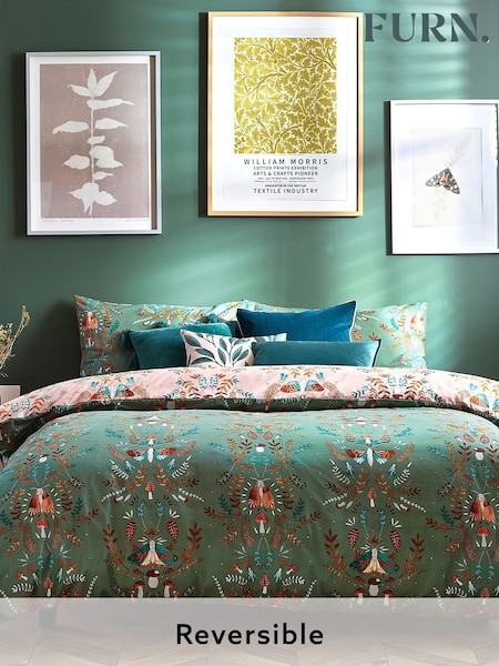 furn. Fern Green Lunawood Printed Nature Reversible Duvet Cover and Pillowcase Set (T16994) | €22 - €44