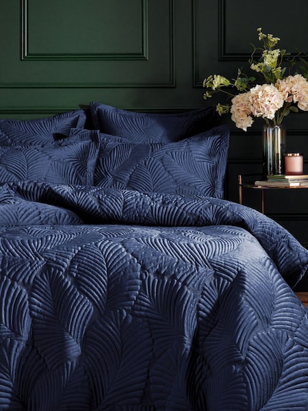 Paoletti Navy Blue Palmeria Quilted Duvet Cover and Oxford Border Pillowcase Set (T18001) | €78 - €144