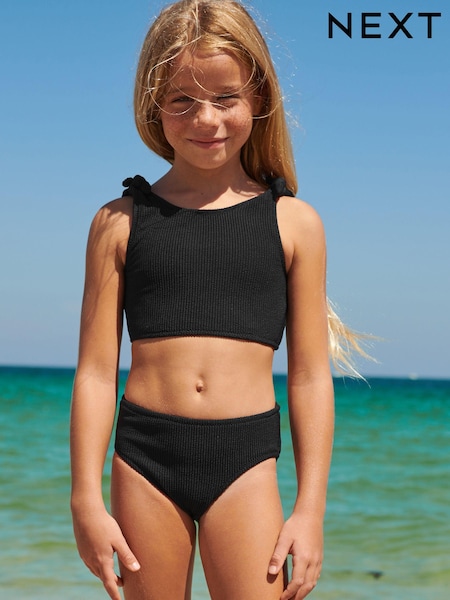 Black Textured Tie Shoulder Bikini Set (3-16yrs) (T18760) | € 8 - € 10