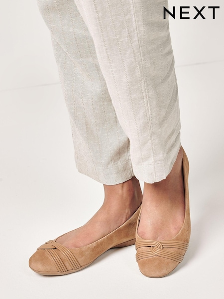 Camel Brown Forever Comfort® Twist Leather Ballerina Shoes (T18840) | €12