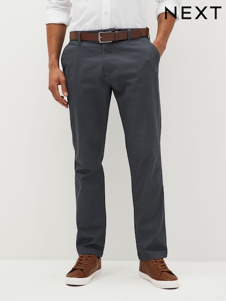 Navy Blue Slim Fit Printed Belted Soft Touch Chino Trousers (T19185) | € 45