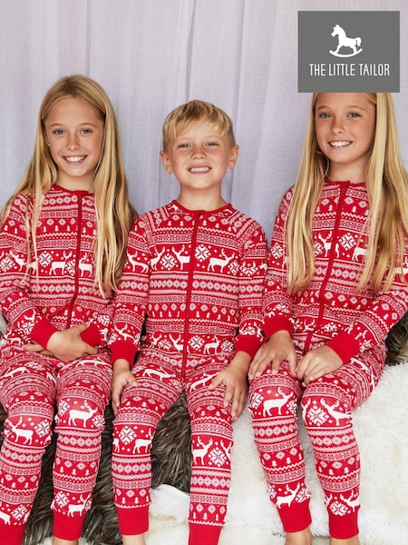 The Little Tailor Kids Reindeer Christmas Fairisle Pattern 100% Cotton All-In-One (T19330) | $44 - $46