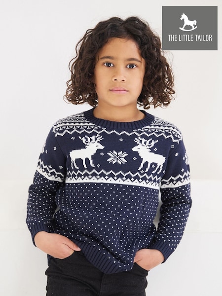 The Little Tailor Kids Christmas 100% Cotton Reindeer Pattern Jumper (T19333) | $65