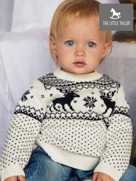 שמנת - The Little Tailor Baby Christmas 100% Cotton Reindeer Fairisle Pattern Jumper (T19335) | ‏131‏₪