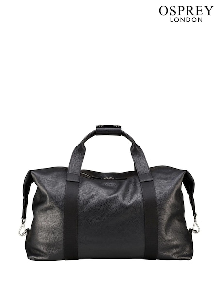 OSPREY LONDON Black Tumbled Leather Toby Weekender Bag (T19958) | €378