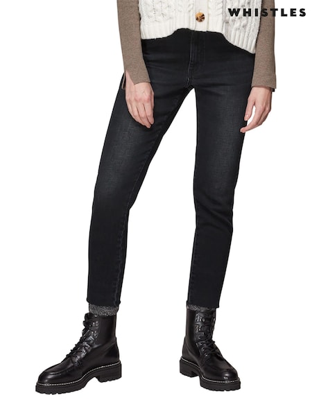 Schwarz - Whistles Slim-Jeans mit Fransen (T19959) | 60 €
