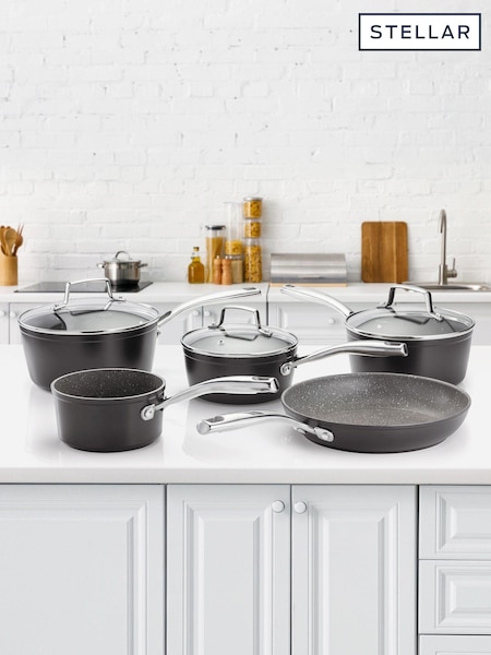 Stellar 5 Piece Grey Rocktanium Non Stick Saucepan Set (T20301) | €204