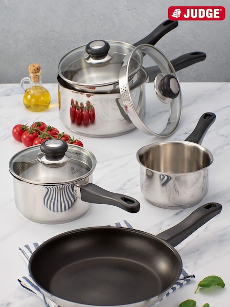 Judge 5 Piece Silver Vista Draining Saucepan Set (T20359) | €166