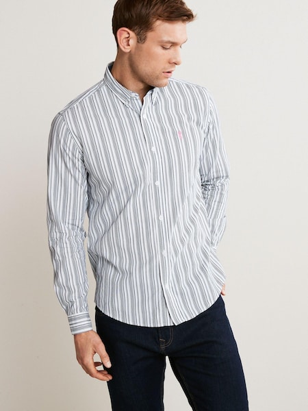 Weiß/Marineblau - Regulär - Gestreiftes Langarm-Oxford-Hemd aus 100 % Baumwolle (T20427) | 12 €