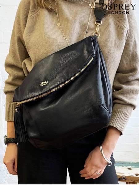 Svart - Osprey London Large Milano Italian Leather Convertible Cross-body Bag (T20468) | kr5 160
