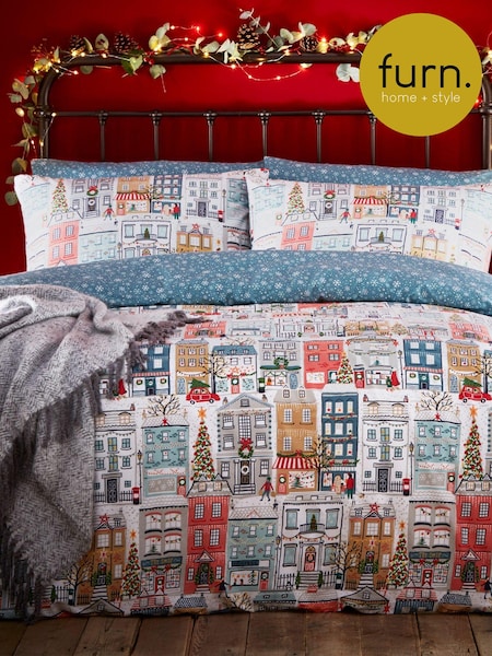 furn. Multicolour Multicolour Festive Town Christmas Reversible Duvet Cover and Pillowcase Set (T20499) | €22 - €44
