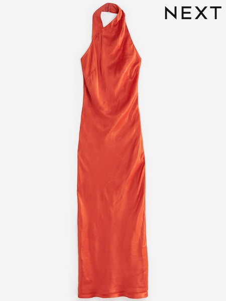 Rochelle Rust Orange Satin Halter Neck Midi Dress (T20591) | € 17