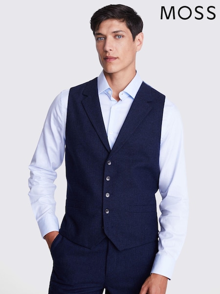 MOSS Blue Tailored Fit Herringbone Suit Waistcoat (T20594) | 222 QAR