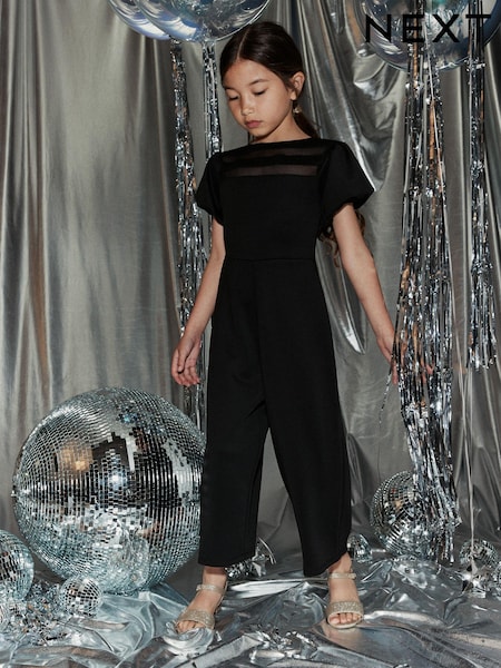 Black Mesh Occassion Jumpsuit (3-16yrs) (T22355) | € 9 - € 12