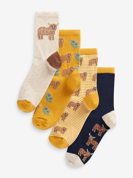 Yellow/Cream Hamish Highland Cow Ankle Socks 4 Pack (T22950) | €7
