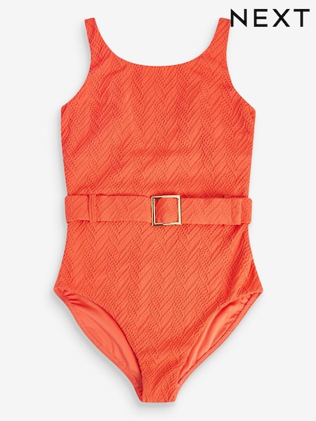 Orange - Post Surgery Zig Zag Textured Belted Swimsuit (T23611) | 23 €