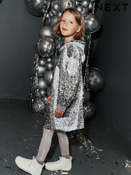 Silver Sequin Longline Hoodie And Leggings Set (3-16yrs) (T24597) | €27 - €31