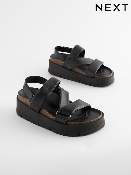 Black Leather Soft Asymmetric Chunky Wedge (T25337) | €30