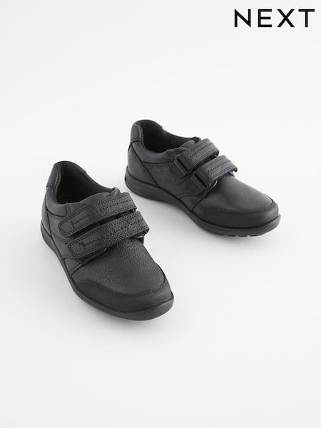 Black Standard Fit (F) School Leather Strap Touch Fasten Shoes (T25399) | €13.50 - €21.50