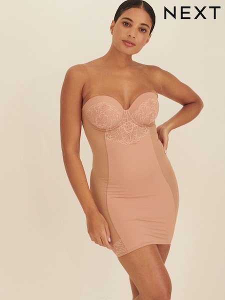 Caramel Nude Firm Tummy Control Cupped Lace Slip (T26047) | €41