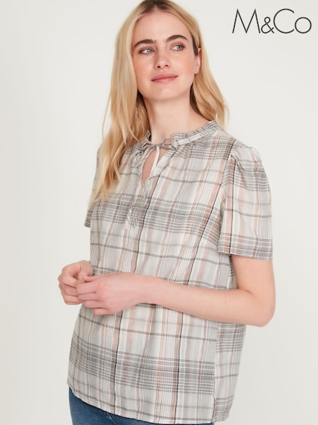 M&Co Blue Check Print Blouse (T26955) | €9