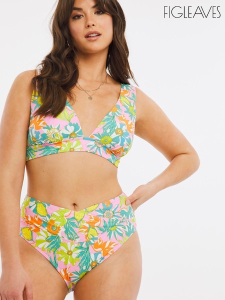 Figleaves Green Retro Miami Soft High Apex Plunge Bikini Top (T27232) | €7
