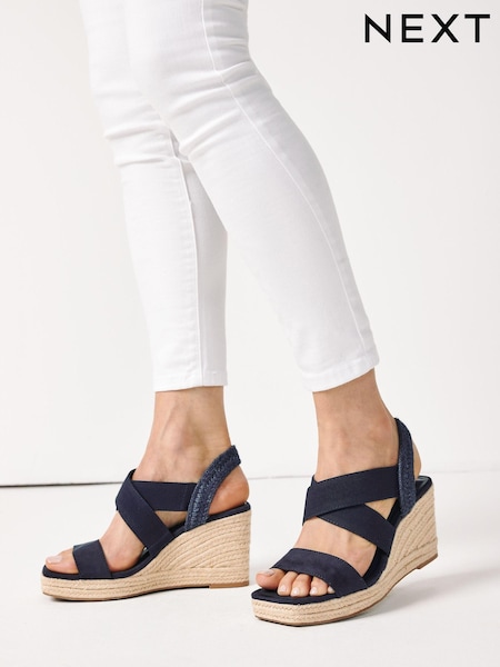 Marineblau/blau - Forever Comfort® Elasticated Cross-Over Espadrille Wedges (T27289) | 15 €
