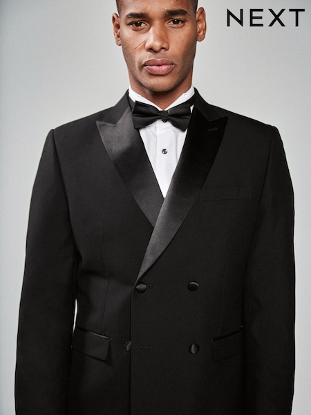 Black Slim Fit Double Breasted Suit Jacket (T28073) | AED280