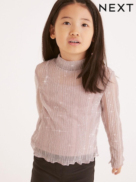 Pink High Neck Sparkle Mesh Top (3-16yrs) (T28158) | €12 - €16